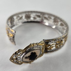 Art Deco Bangle Filigree Design with Mose Agate 1933 J.J. White Mfg. [7911]