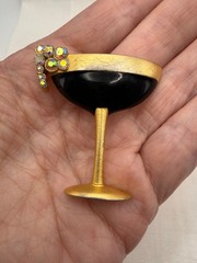 Vintage Cocktail Champagne Glass Brooch AB Rhinestone Bubbles Gold Tone Figural