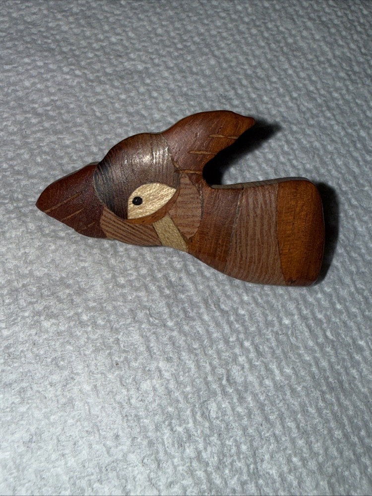 Polished Wooden Inlay Brooch Bird? Deer? 1.5”