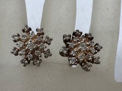 SILVER PLATED ROSE GOLD TONE DIAMANTE CLUSTER SNOWFLAKE POST EARRINGS