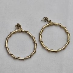 Vintage Gold Tone Twisted Wire Rope Dangle Hoop Earrings Large Statement Retro