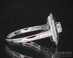 Art Deco 14k White Gold Natural Diamond & Sapphire Cocktail Ring 2.8g i19300