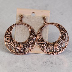 Vintage Wheeler Sunrise Copper Large Hoop Dangle Earrings Original Card USA