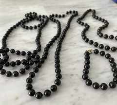 Vintage Set: 3 Black Bead Necklaces with Matching Bracelet