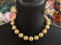 Vintage Marvella Golden Barouqe Faux Pearl Necklace & Earrings Set