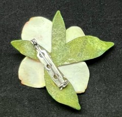 Artisan Made Signed 2″ Leather Dogwood Brooch Painted Finish Recently Restored