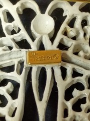 VTG Crown Trifari Filagree White Enamel Butterfly Brooch, Mid Century Modern