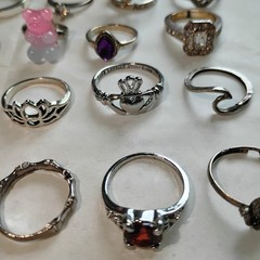 Huge Lot Of 35 Silvertone Costume Vintage Rings Various Sizes Mixed