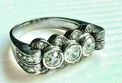 Art Deco Style Round cut Lab Created Diamond 14k White Gold FN Engagement Ring