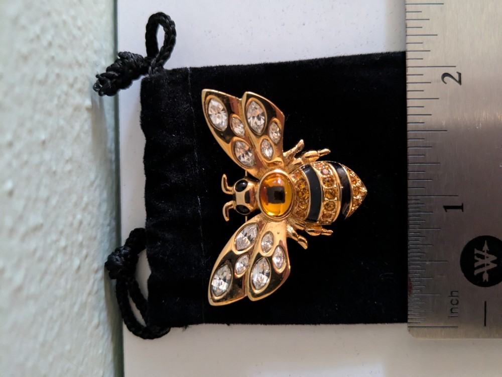 Vintage Swarovski Crystal Bumble Bee Brooch Pin Gold Toned Retired Signed