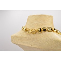 Vintage Chunky Geometric Collar Statement Necklace Shiny Gold Linked 1980s BinN
