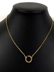 Vintage Gold Tone Rhinestone Round Circle Choker Necklace 15 in