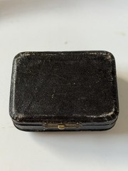 Antique Art Nouveau (?) Black Leather & Purple Silk Jewellery Presentation Box