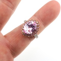 Fabulous 14k Solid Rose and White Gold Natural Kunzite and Diamond Ring Sz 8