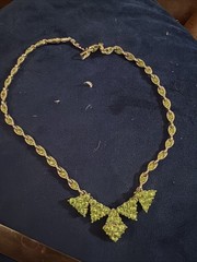 Bogoff Necklace Choker Rhinestone Silver Tone 15.5 in Length Lime Green F