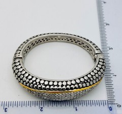 1990s 2 Tone  Designer Look 100 Crystal Hinged Bangle Bracelet 6 1/2”-7”