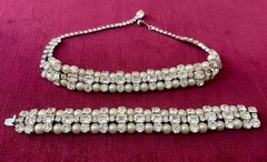 GORGEOUS SPARKLING VTG WEISS RHINESTONE & FAUX PEARL NECKLACE AND BRACELET SET
