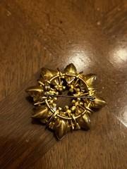 Vintage Austrian Red & Clear AB Rhinestone Floral Wreath Brooch Gold Tone Nice!