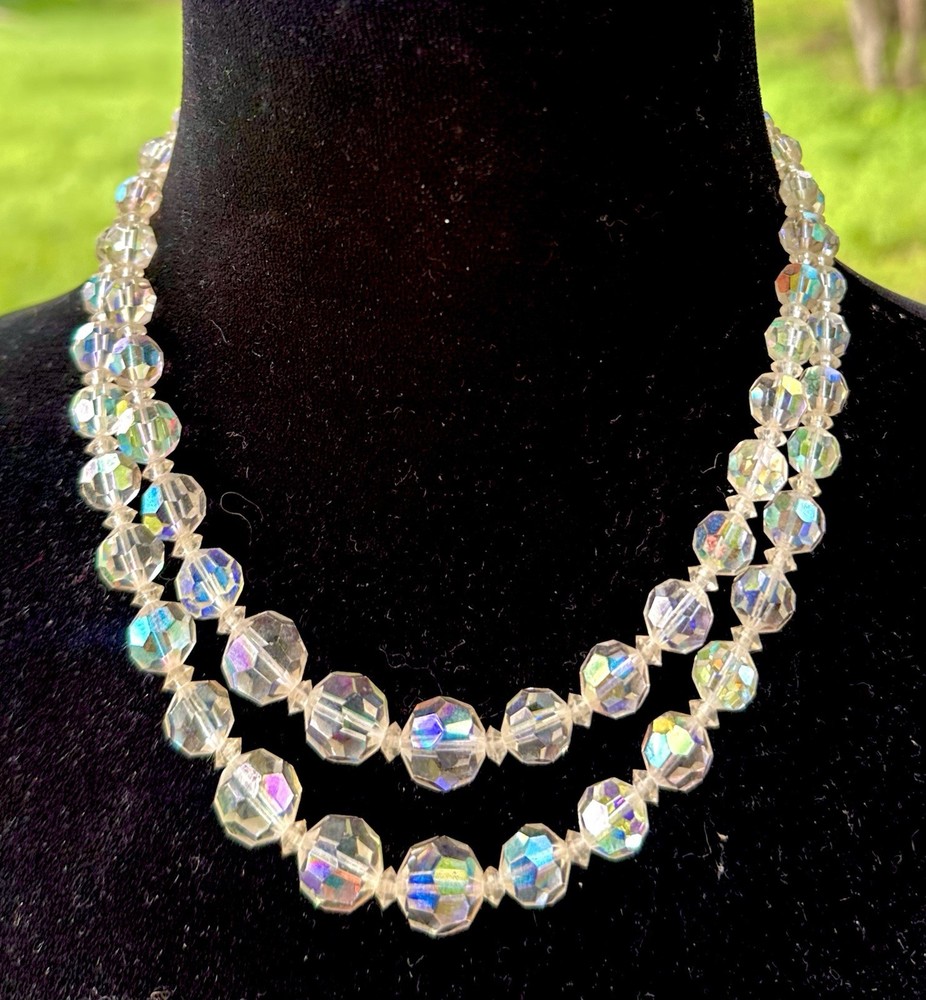 vintage double-strand Aurora Borealis (AB) crystal necklace