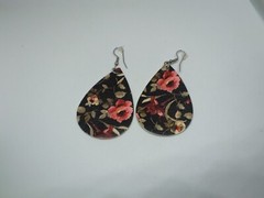 Beautiful French wire Pierced Earrings Silver Tone Multicolor Floral Vinyl 2.25″