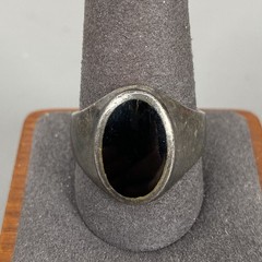 Vintage Sterling Silver Mens Statement Ring W/ Black Onyx Oval Stone Size 11.25
