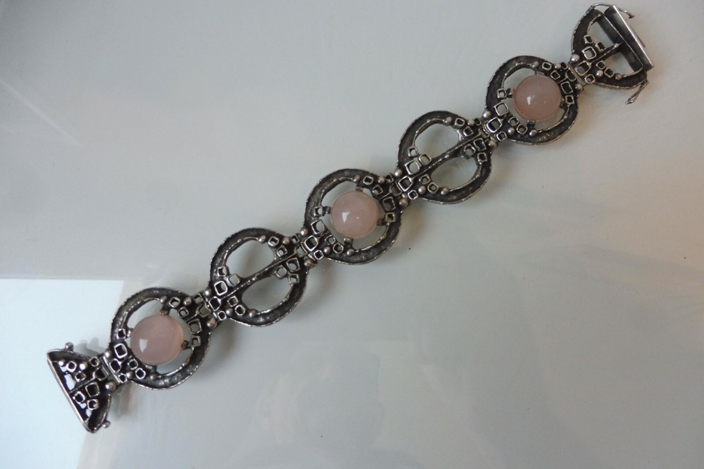 Exquisite, old Bracelet, 925 Silver, with Rose Quartz, Teka Theodor Klotz, 54.2g