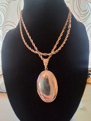 Sterling silver large locket double sided photo pendant necklace, Vintage 37″