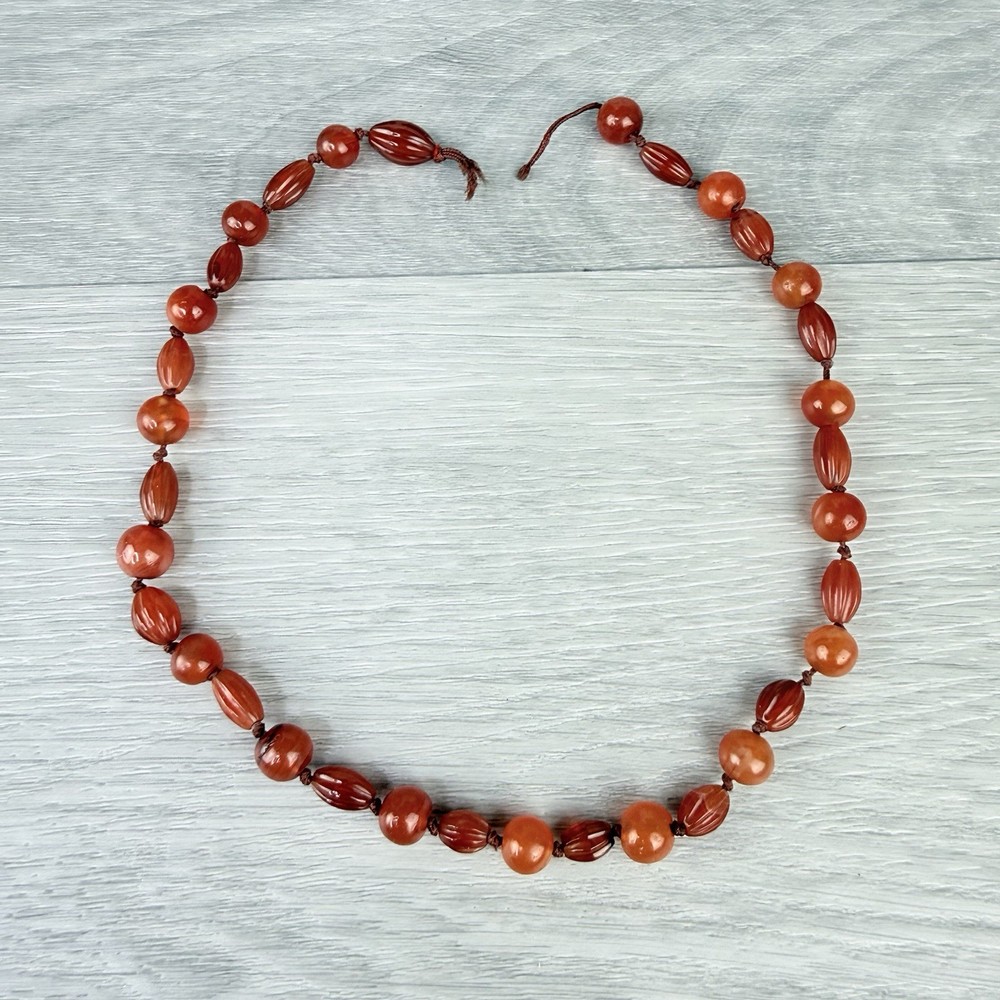 Vintage Possibly Antique Hand Knotted Carnelian Beaded Necklace Needs a Clasp