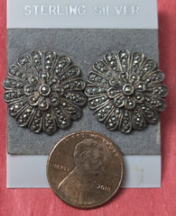 ND 925 Marcasite Pave Sterling Silver Domed 6/8″ Flower Earrings Stud 6 grams