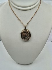 Antique Double Sided Rose Rolled Gold Fleur de Lys Flower Locket Necklace AS IS
