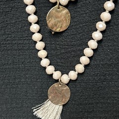 Versatile Iridescent Faceted Glass Taupe Bead Opera Necklace