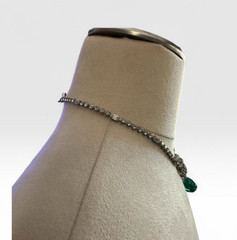 Vintage Schoffel 16″ Rhinestone & Faux Cabochon Emerald Green Necklace 1930s