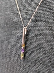 Vtg Sadye L Vassil 925 Sterling Silver 3 Gemstone Bar Pendant 16-18″ Necklace