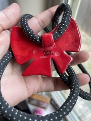Vintage flying colors signed ceramic red bow Black Cord necklace
