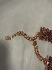Pink Rhinestone Vee Statement Necklace Rose Gold Tone 18”