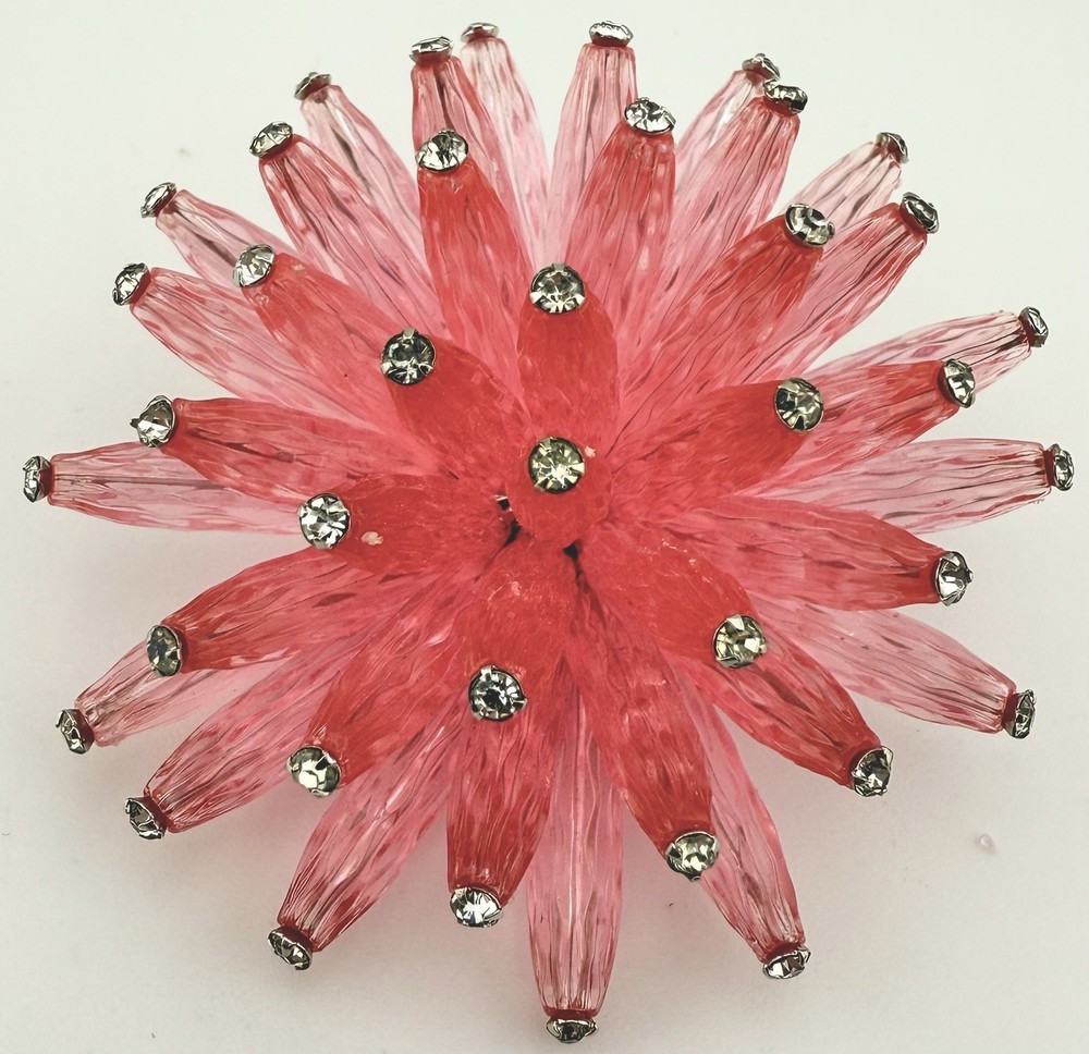 VENDOME SILVERTONE 1960’S RHINESTONE PINK SPUTNIK ATOMIC BROOCH K110C
