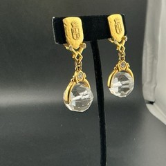 Vtg Liz Claiborne Earrings GoldT Faceted Crystal Dangle Bead Rhinestones 2” Chic