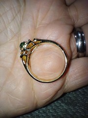 Vintage Gold Plated Ring With Jade And Simulated Diamonds Size 11