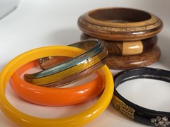 Vintage Bangle Bracelet Lot 11 Mixed Wood Acrylic Resin Lucite Boho As Is