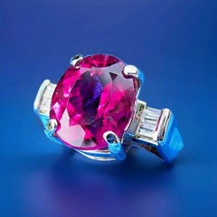 Original EARTH MINED RUBELLITE Tourmaline DIAMOND Deco Engagement Ring 14K GOLD