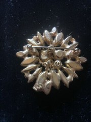 Vintage Pink Yellow Lavender Rhinestone Gold Tone Filigree Accents Brooch Unique