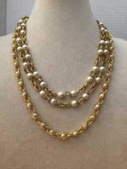 Vintage Elegant Faux Pearl Chain Necklace Jewelry Lot Gold Tone Victorian Style