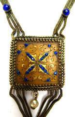 Amazing Art Deco Blue Glass Painted Frame Necklace