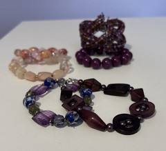 6 Piece Lot of Colorful Pink Purple Tone Bracelets Plastic Stone Glass Variety