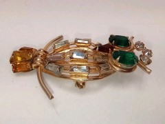 Vintage Scitarelli Owl Pin Brooch Pendant Gold tone Rhinestone Signed Night Bird