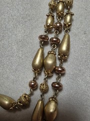 Vintage Lauren Conrad Triple Strand Beaded Necklace Gold Filagree, Matte & Shiny
