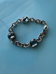 Aqua Blue Topaz Gem Bracelet 925 Sterling Silver Bezel Set Bracelet 22.5g