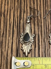 Gothic Revival Sterling Silver & Onyx Dangle Earring Pair Estate FREE SHIPPING