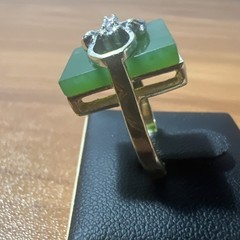 Vintage Estate 14k Yellow Gold Rectangular Jade Diamond Scorpion Motif Ring Sz 6