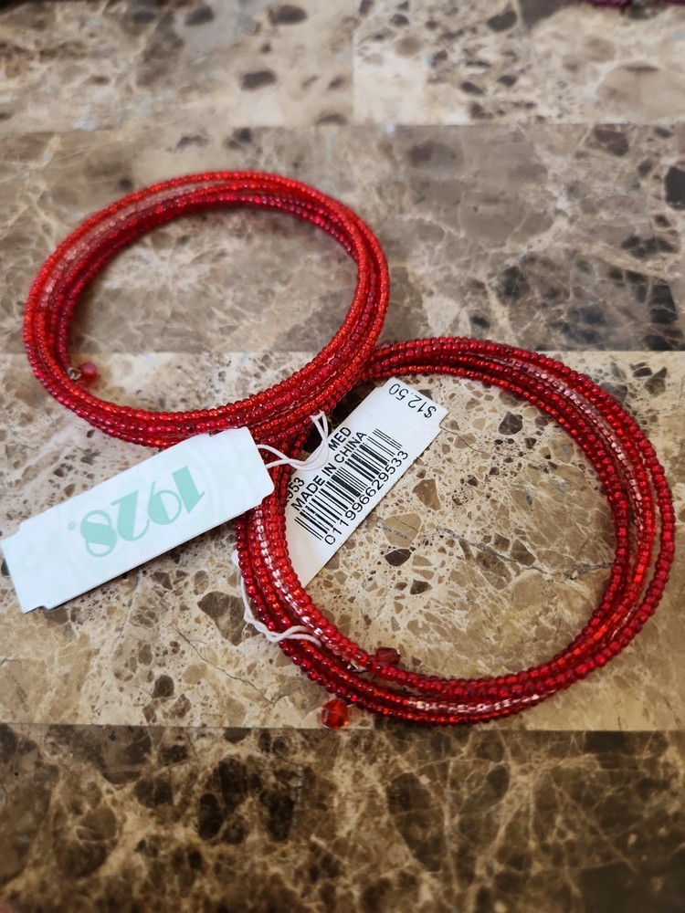 Lot 2 1928 Red Pink bead expansion Bracelet beaded